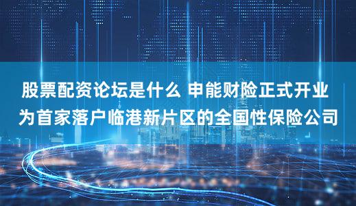 股票配资论坛是什么 申能财险正式开业 为首家落户临港新片区的全国性保险公司